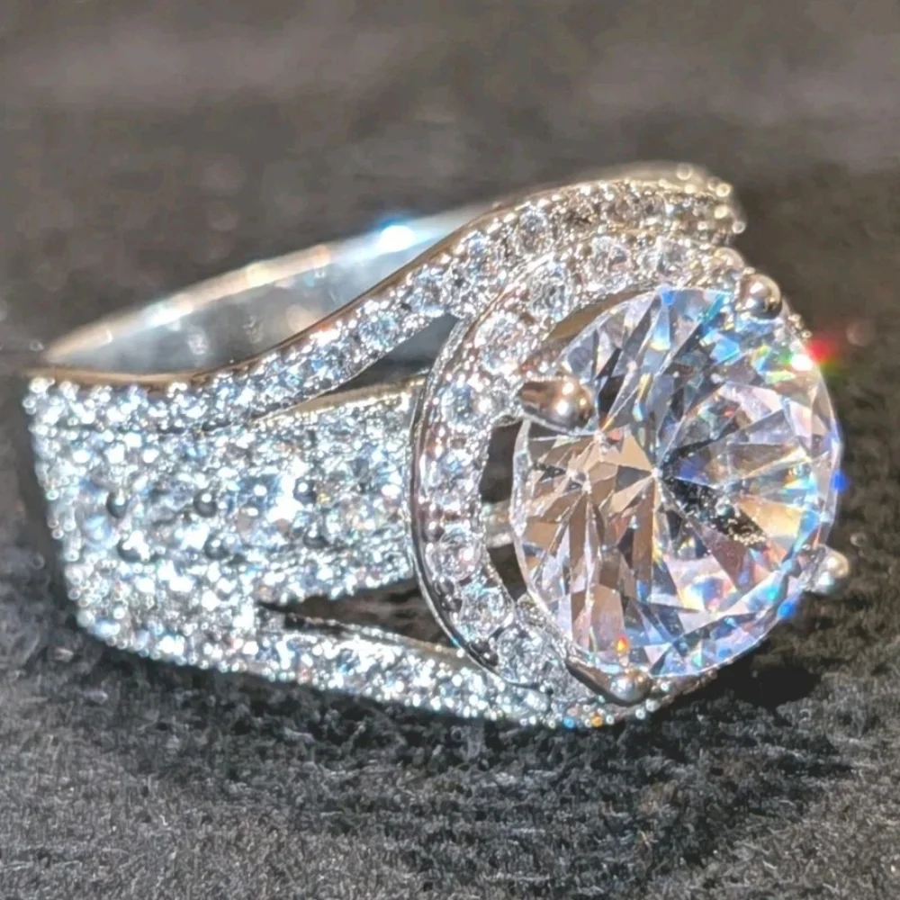 4CT Round Cut Lab-Created Diamond Ring Halo Split Shank White Gold Plated Sz 8